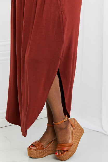 Zenana It's My Time Full Size Side Scoop Scrunch Skirt in Dark Rust-Teresa&#39;s Fashionista LLC