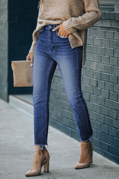 High Waist Raw Hem Skinny Jeans-Teresa&#39;s Fashionista LLC