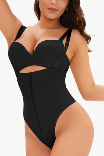 Full Size Adjustable Strap Zip-Up Shaping Bodysuit-Teresa&#39;s Fashionista LLC