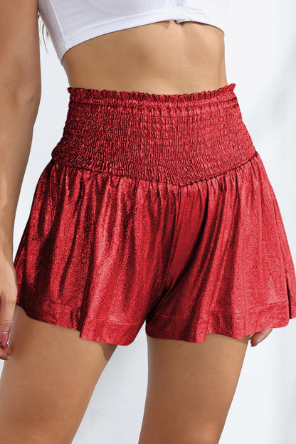 Glitter Smocked High-Waist Shorts-Teresa&#39;s Fashionista LLC