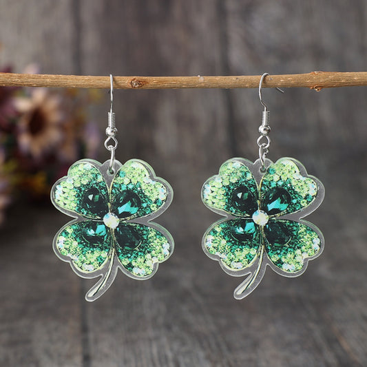 Lucky Clover Acrylic Dangle Earrings-Teresa&#39;s Fashionista LLC