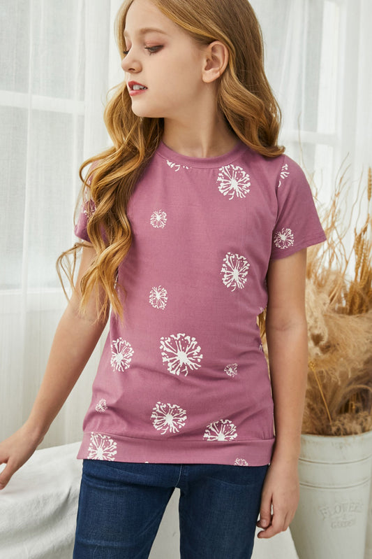 Girls Dandelion Print Round Neck Tee-Teresa&#39;s Fashionista LLC