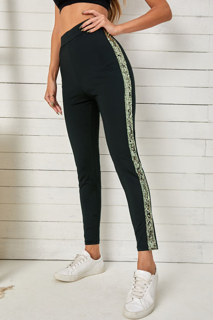 Sequin Stripe High Waist Ankle Length Pants-Teresa&#39;s Fashionista LLC