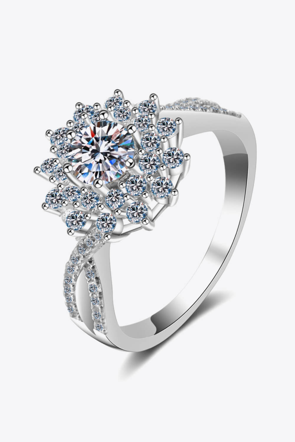 Moissanite Flower-Shape Split Shank Ring-Teresa&#39;s Fashionista LLC