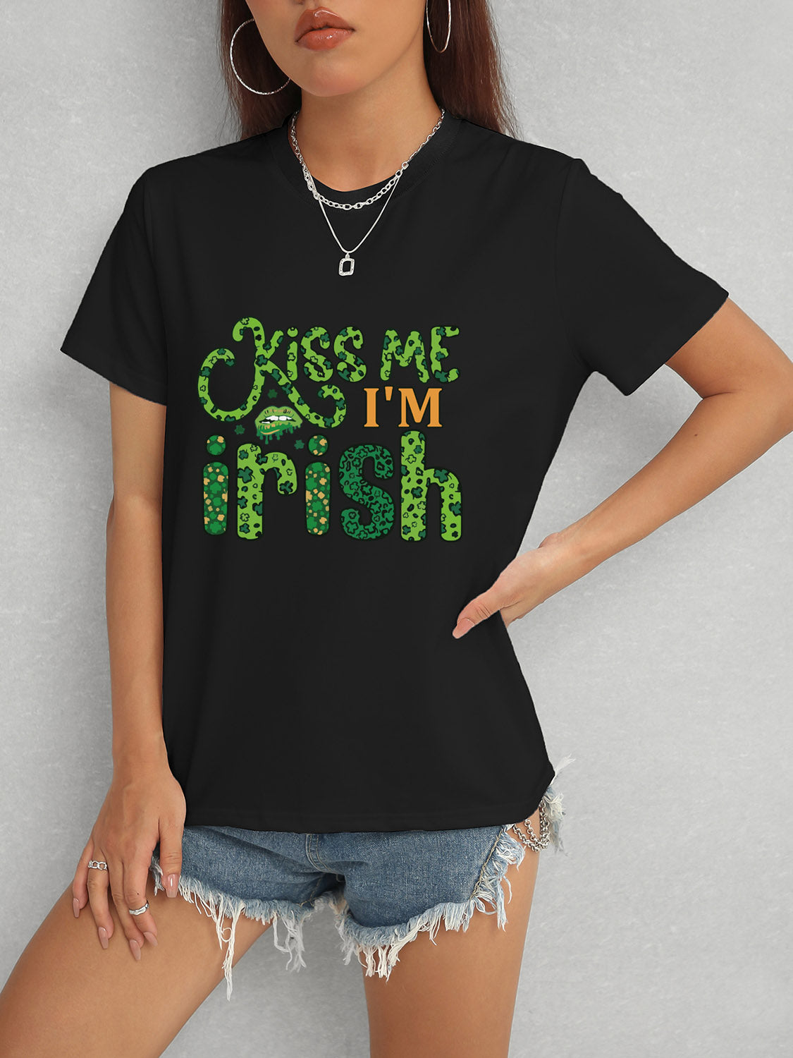 KISS ME I'M IRISH Round Neck T-Shirt-Teresa&#39;s Fashionista LLC