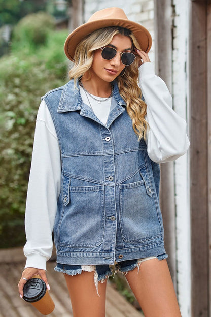 Sleeveless Denim Top with A Detachable Hood-Teresa&#39;s Fashionista LLC