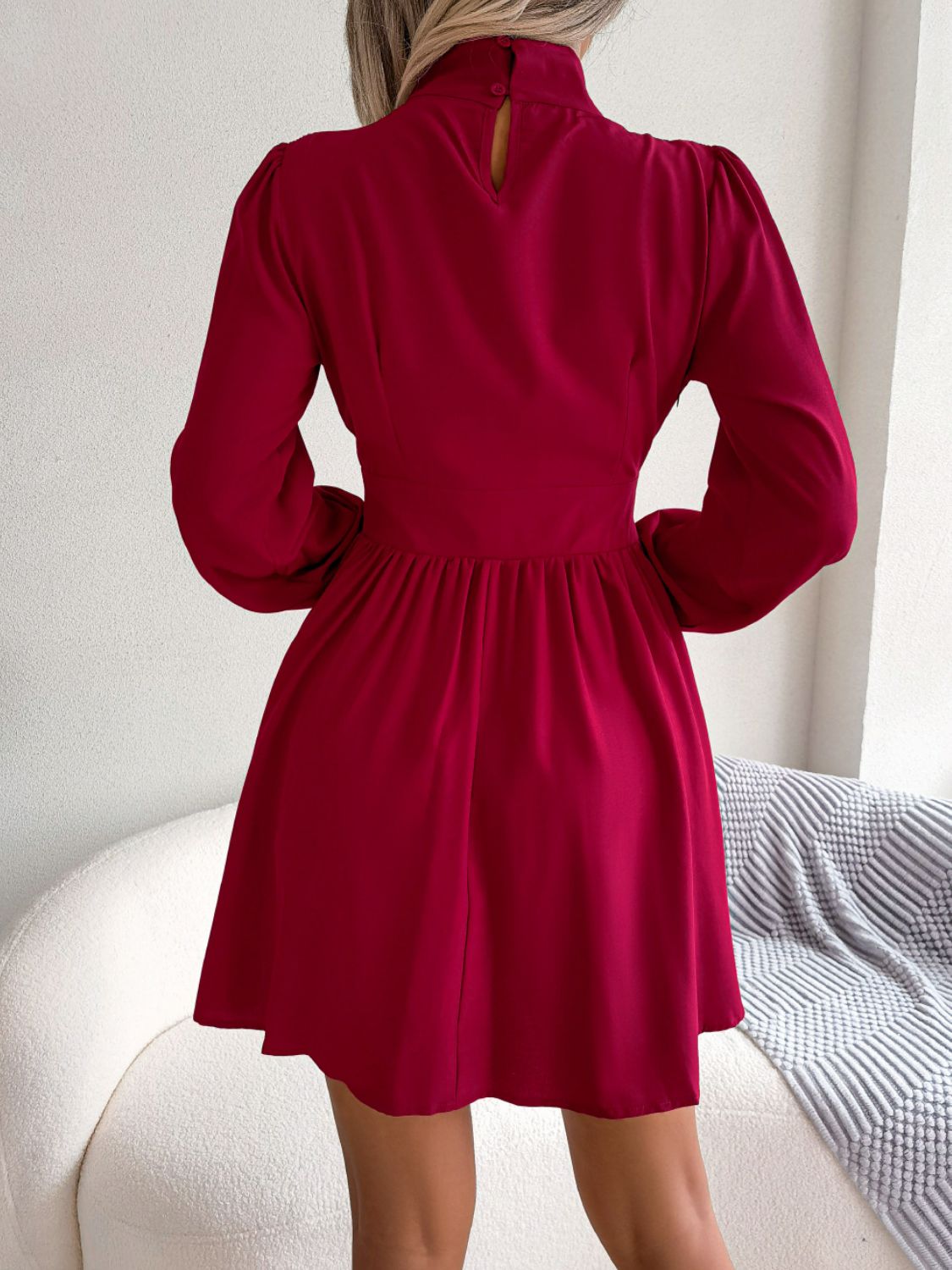 Cutout Turtleneck A-Line Mini Dress-Teresa&#39;s Fashionista LLC