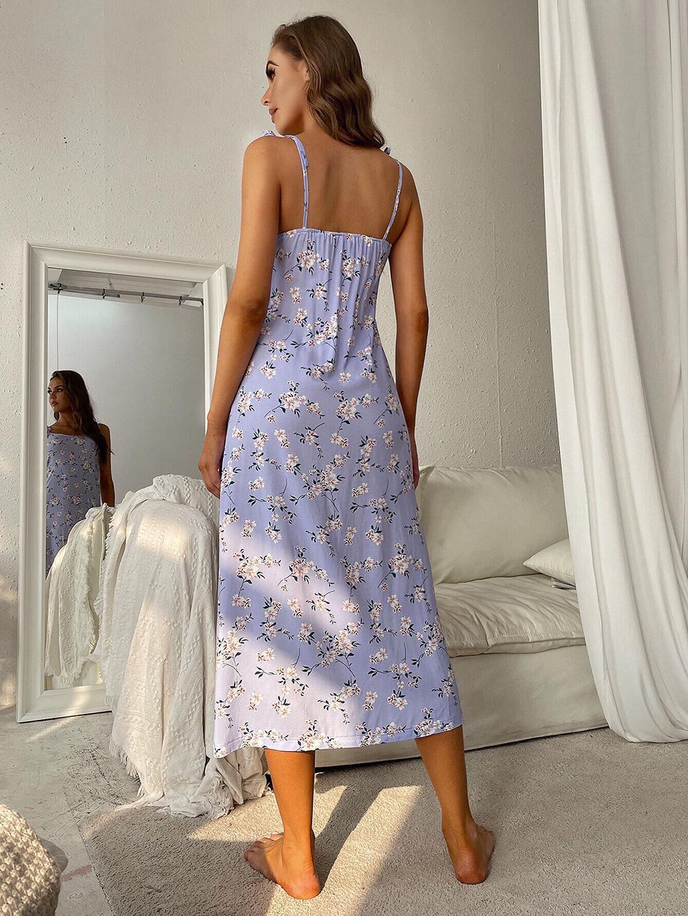 Printed Tie Shoulder Midi Night Dress-Teresa&#39;s Fashionista LLC