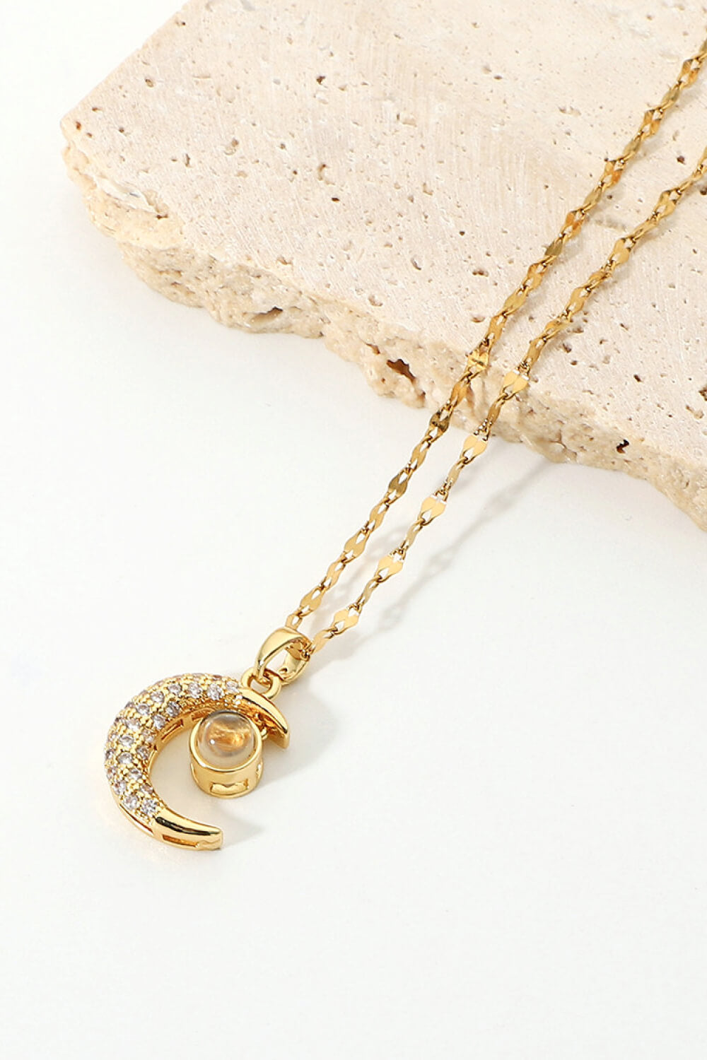 Inlaid Cubic Zirconia Moon Pendant Necklace-Teresa&#39;s Fashionista LLC