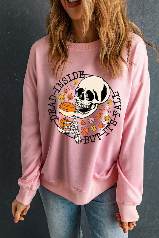 Skull Graphic Dropped Shoulder Sweatshirt-Teresa&#39;s Fashionista LLC