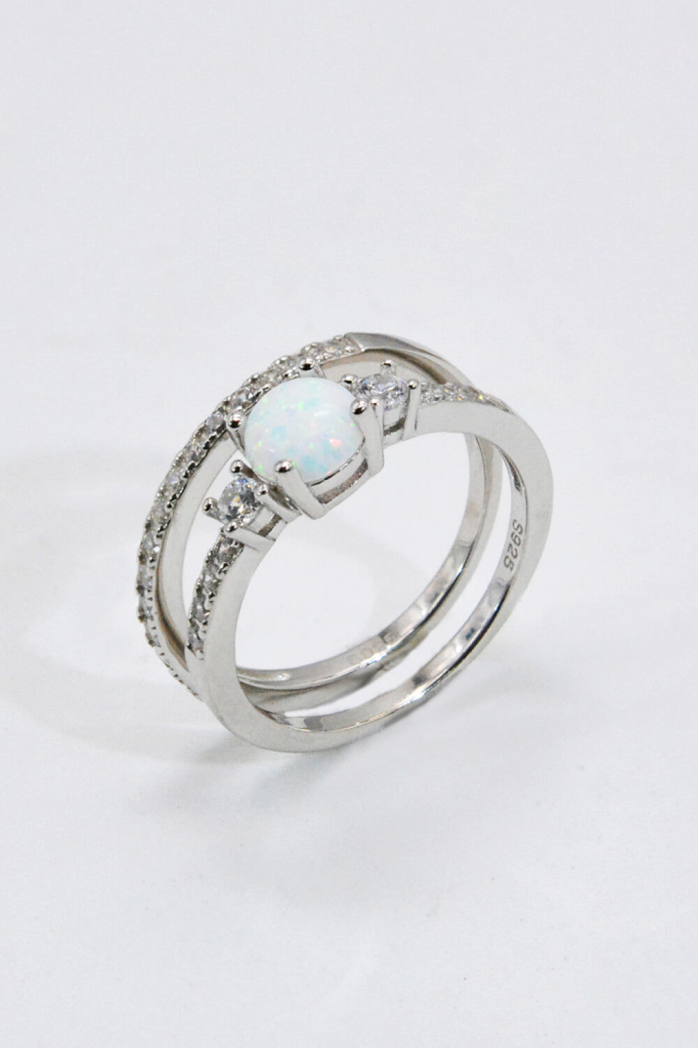 925 Sterling Silver Opal Split Shank Ring-Teresa&#39;s Fashionista LLC