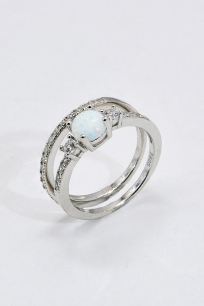 925 Sterling Silver Opal Split Shank Ring-Teresa&#39;s Fashionista LLC