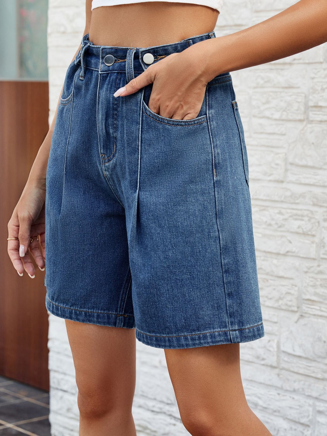 High Waist Denim Shorts with Pockets-Teresa&#39;s Fashionista LLC