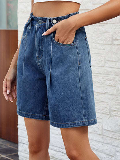 High Waist Denim Shorts with Pockets-Teresa&#39;s Fashionista LLC