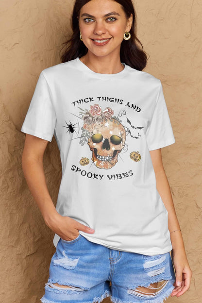 Simply Love Full Size THICK THIGHS AND SPOOKY VIBES Graphic Cotton T-Shirt-Teresa&#39;s Fashionista LLC