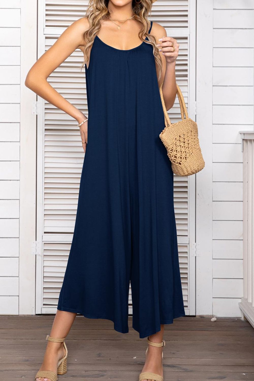 Spaghetti Strap Scoop Neck Jumpsuit-Teresa&#39;s Fashionista LLC