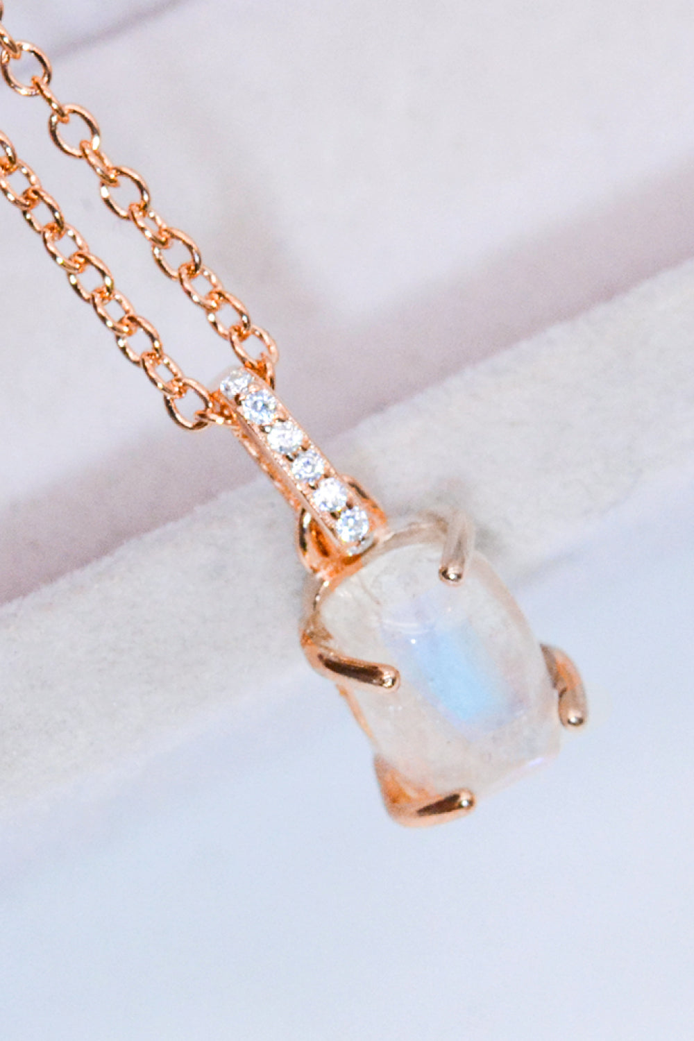 Natural Moonstone 4-Prong Pendant Necklace-Teresa&#39;s Fashionista LLC