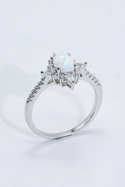 Platinum-Plated Opal and Zircon Ring-Teresa&#39;s Fashionista LLC