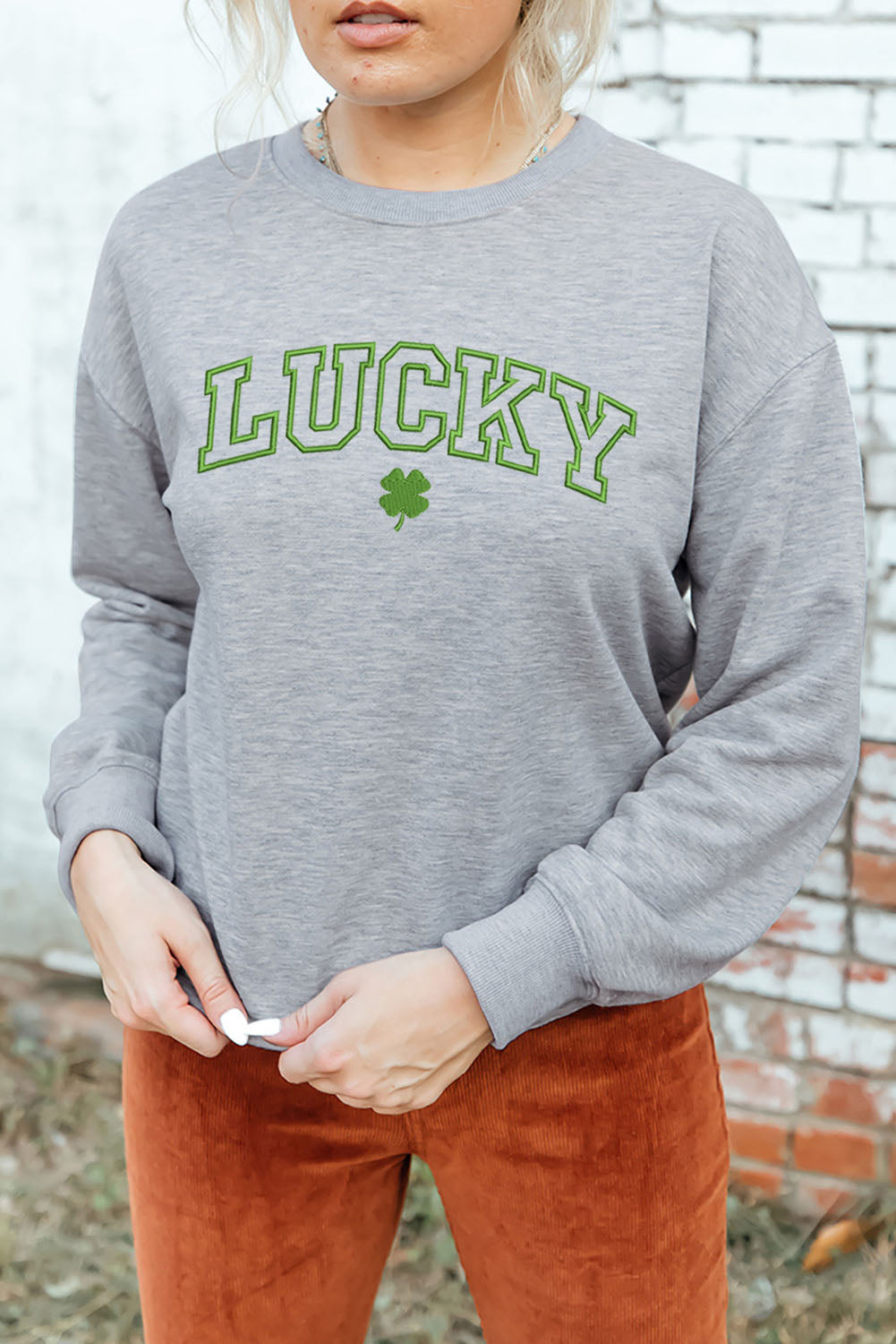 LUCKY Dropped Shoulder Sweatshirt-Teresa&#39;s Fashionista LLC