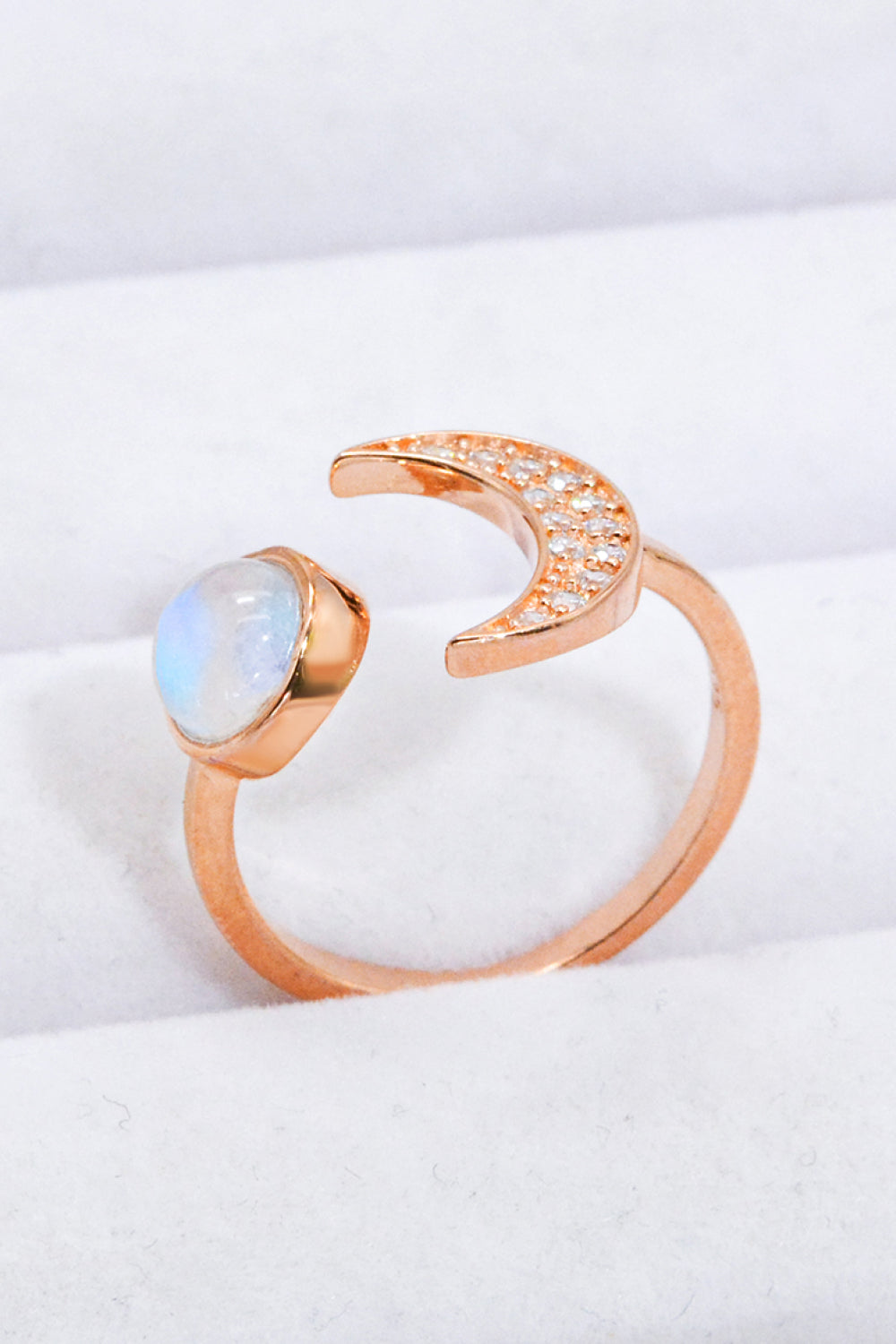 Natural Moonstone and Zircon Sun & Moon Open Ring-Teresa&#39;s Fashionista LLC