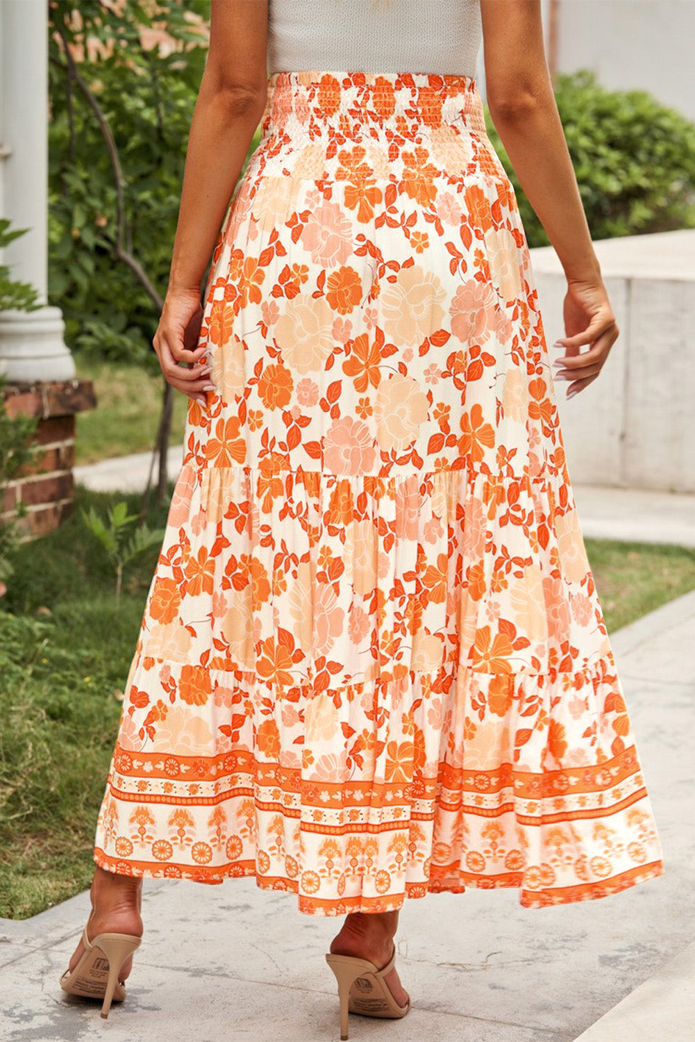 Floral Smocked Tiered Maxi Skirt-Teresa&#39;s Fashionista LLC