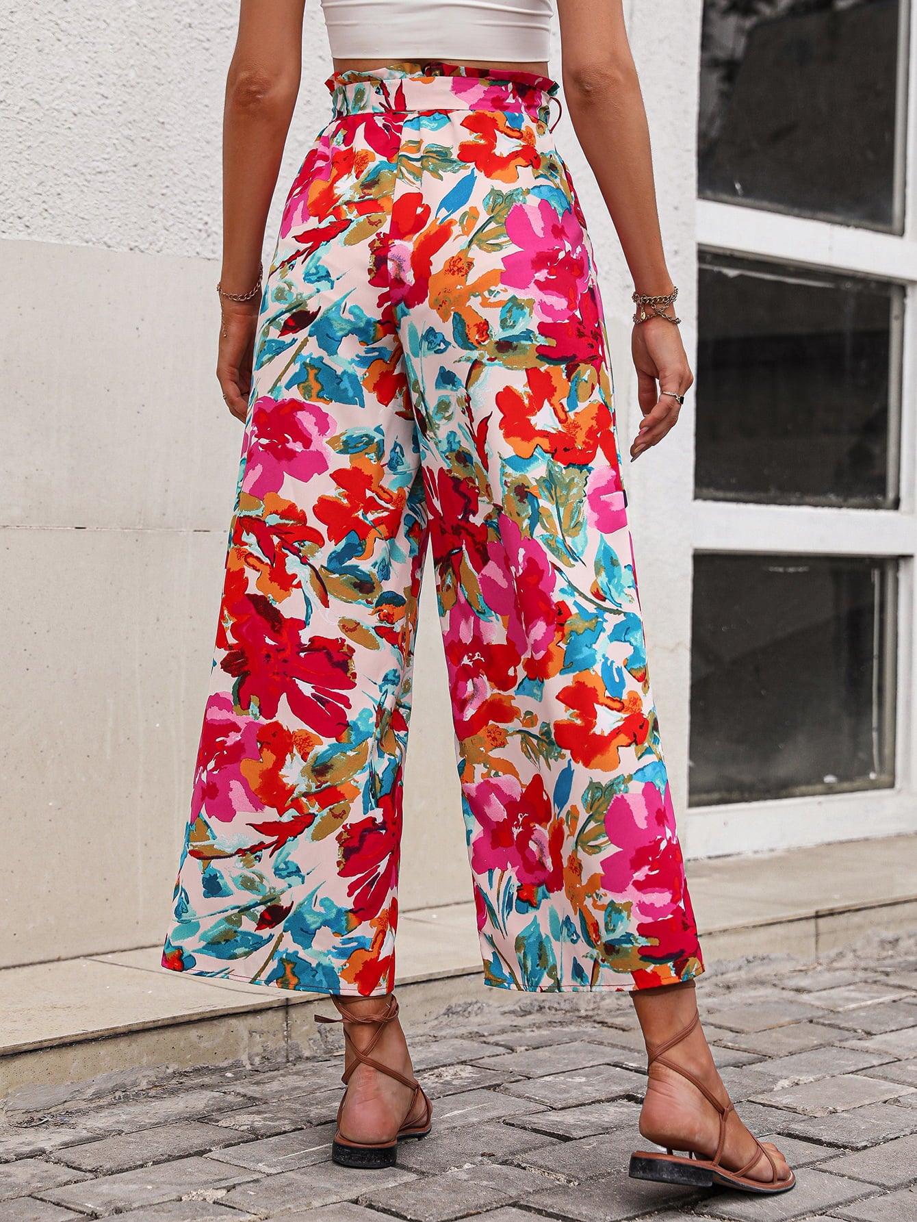 Floral Tie Belt Wide Leg Pants-Teresa&#39;s Fashionista LLC