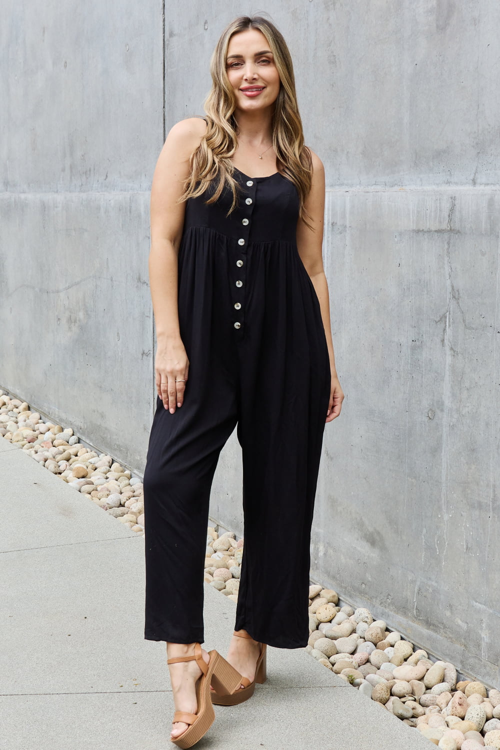 HEYSON All Day Full Size Wide Leg Button Down Jumpsuit in Black-Teresa&#39;s Fashionista LLC