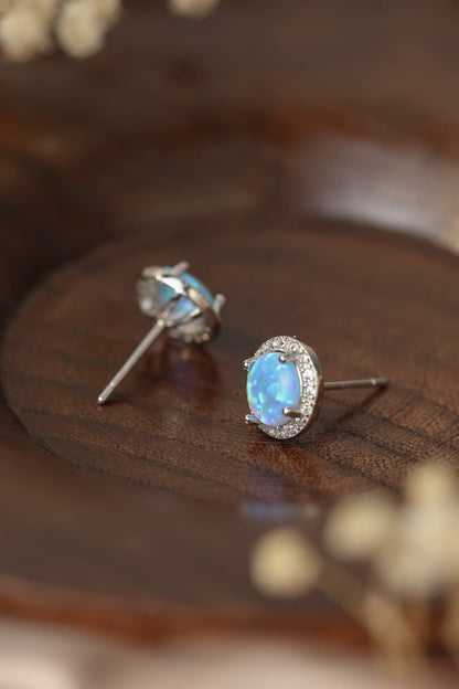 925 Sterling Silver Platinum-Plated Opal Round Stud Earrings-Teresa&#39;s Fashionista LLC