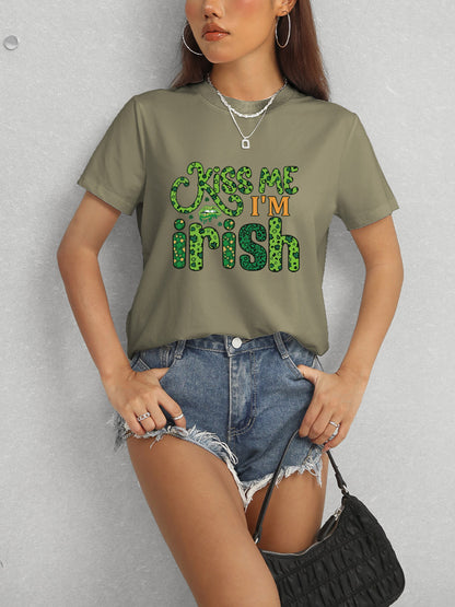 KISS ME I'M IRISH Round Neck T-Shirt-Teresa&#39;s Fashionista LLC