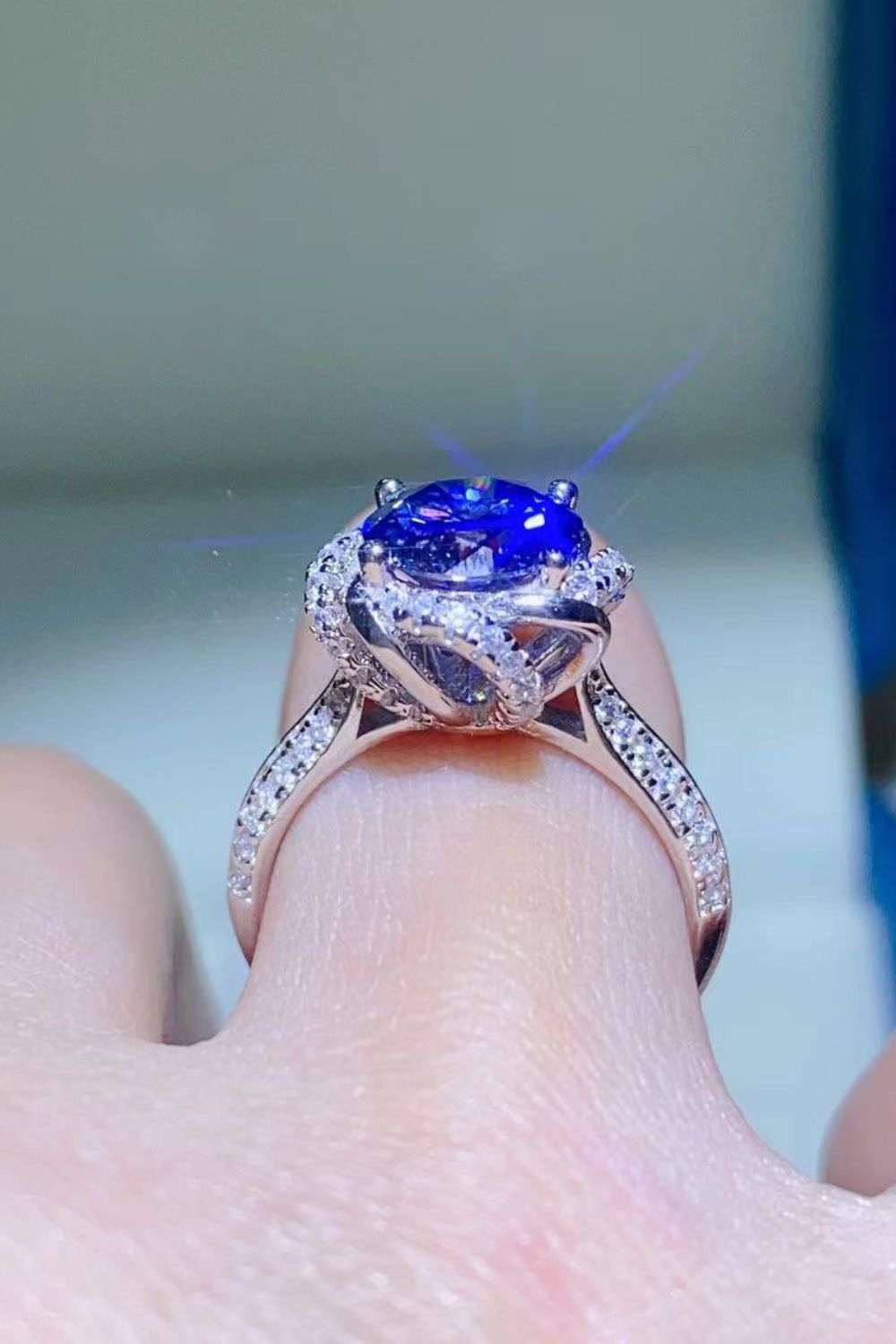 2 Carat Cobalt Blue Moissanite 925 Sterling Silver Ring-Teresa&#39;s Fashionista LLC