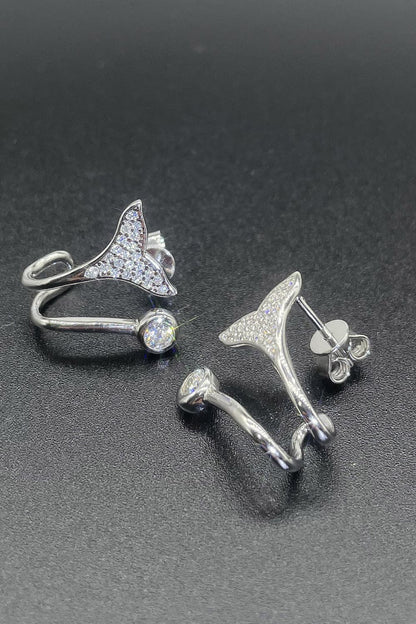 Moissanite Fishtail Rhodium-Plated Earrings-Teresa&#39;s Fashionista LLC