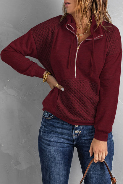 Quilted Half-Zip Sweatshirt with Pocket-Teresa&#39;s Fashionista LLC