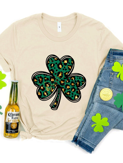 Lucky Clover Round Neck Short Sleeve T-Shirt-Teresa&#39;s Fashionista LLC