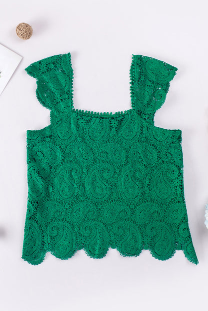 Paisley Square Neck Capped Sleeve Lace Tank-Teresa&#39;s Fashionista LLC