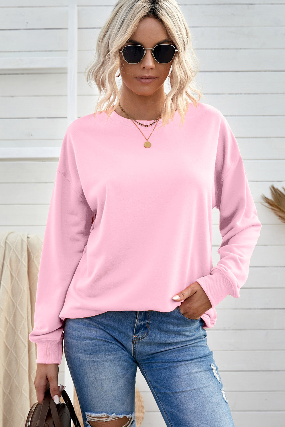 Drop Shoulder Ribbed Trim Sweatshirt-Teresa&#39;s Fashionista LLC