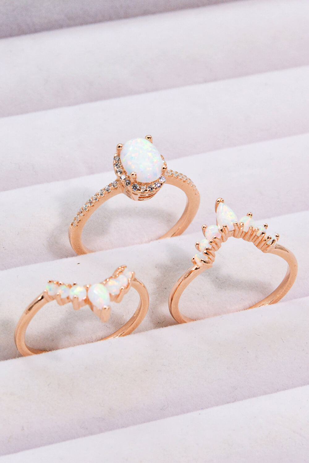 Opal and Zircon Three-Piece Ring Set-Teresa&#39;s Fashionista LLC