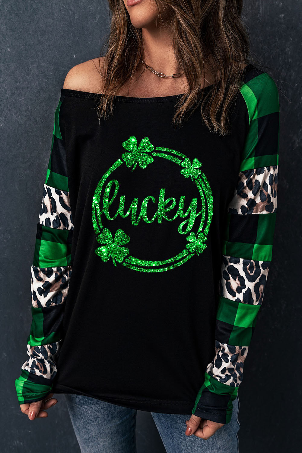 LUCKY Plaid Round Neck T-Shirt-Teresa&#39;s Fashionista LLC