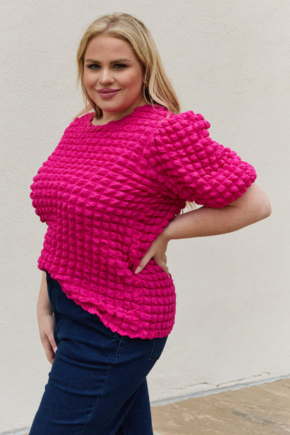 And The Why Full Size Bubble textured Puff Sleeve Top-Teresa&#39;s Fashionista LLC