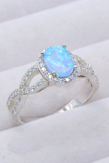 925 Sterling Silver Opal Halo Ring-Teresa&#39;s Fashionista LLC