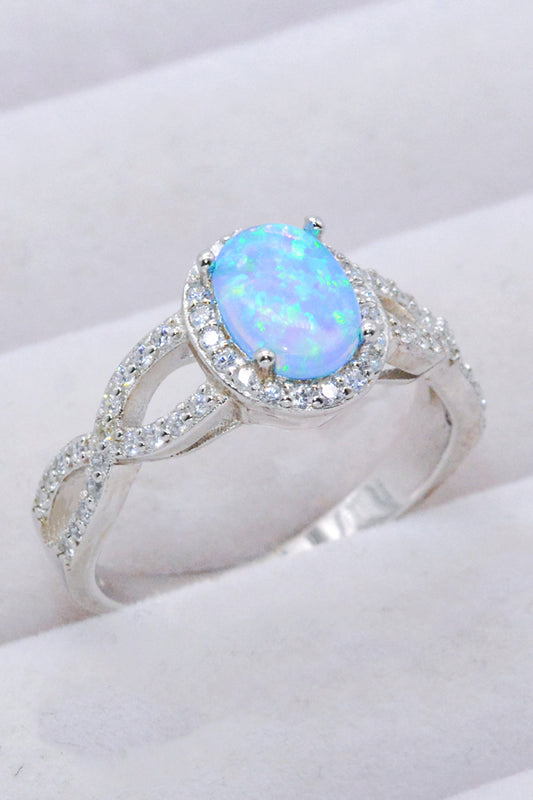 925 Sterling Silver Opal Halo Ring-Teresa&#39;s Fashionista LLC