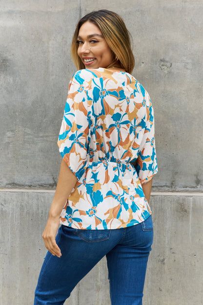 BOMBOM Floral Print Wrap Tunic Top-Teresa&#39;s Fashionista LLC