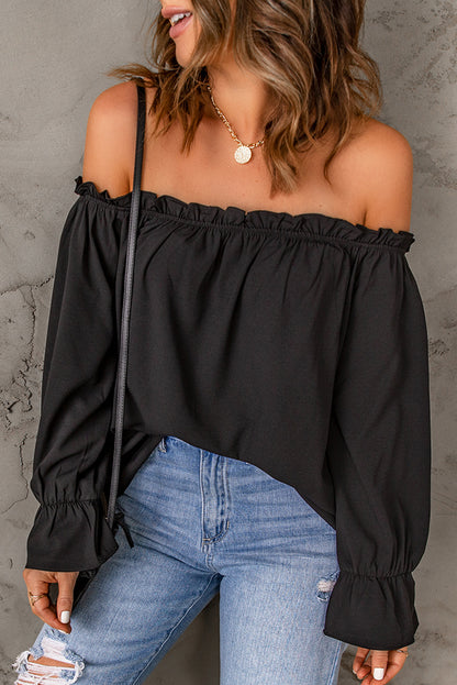 Off-Shoulder Flounce Sleeve Blouse-Teresa&#39;s Fashionista LLC