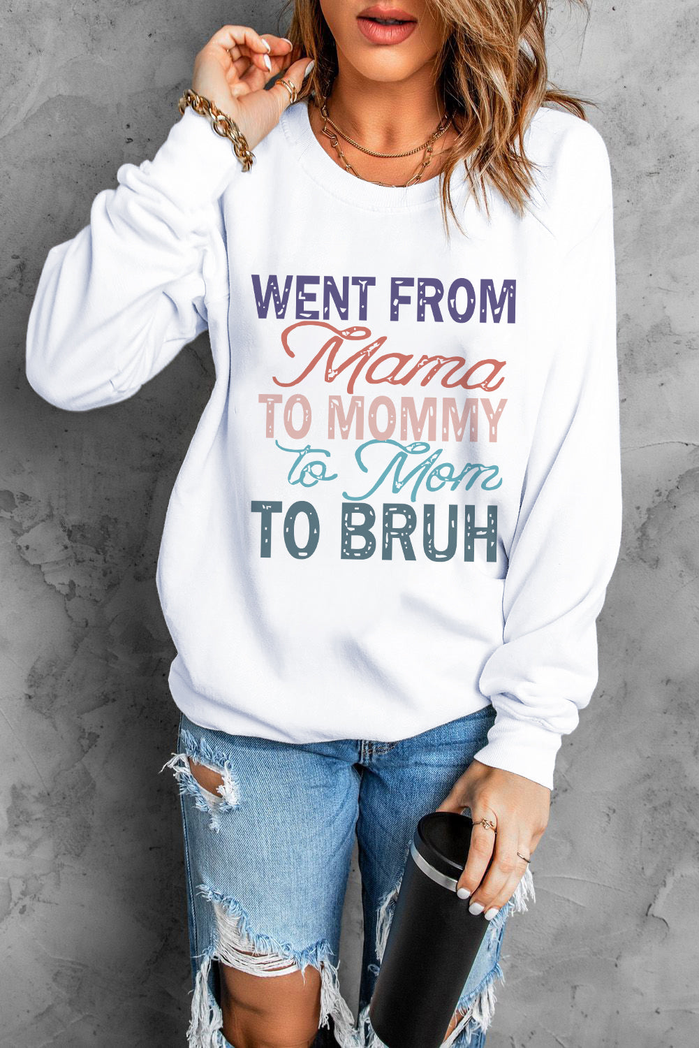 Letter Graphic Round Neck Sweatshirt cf-Teresa&#39;s Fashionista LLC