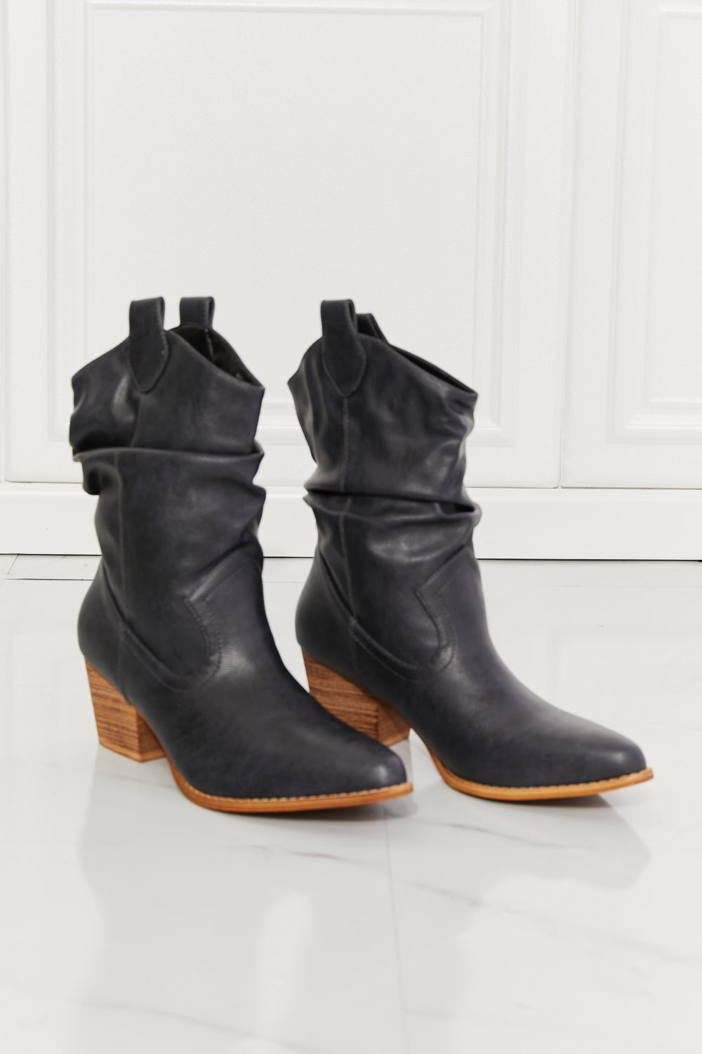 MMShoes Better in Texas Scrunch Cowboy Boots in Navy-Teresa&#39;s Fashionista LLC