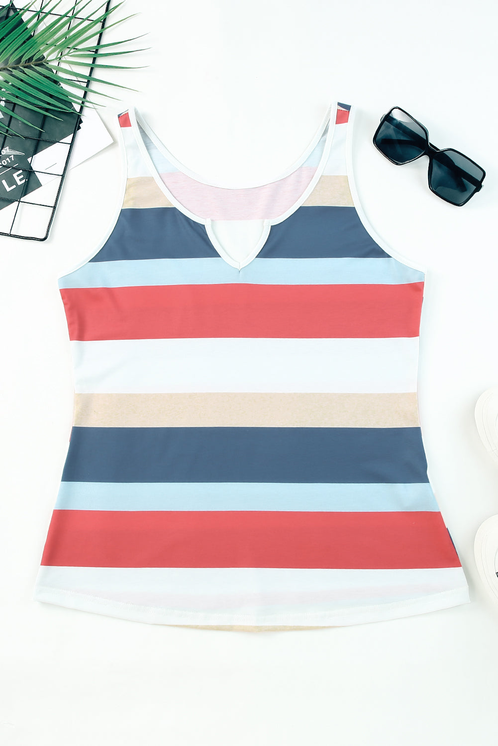 Striped Notched Neck Tank-Teresa&#39;s Fashionista LLC