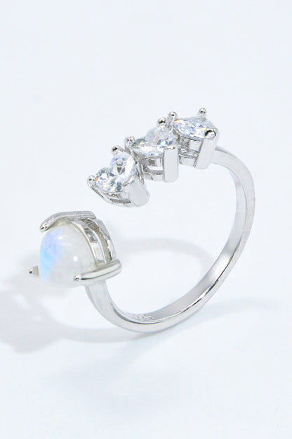 Natural Moonstone and Zircon Heart Open Ring-Teresa&#39;s Fashionista LLC