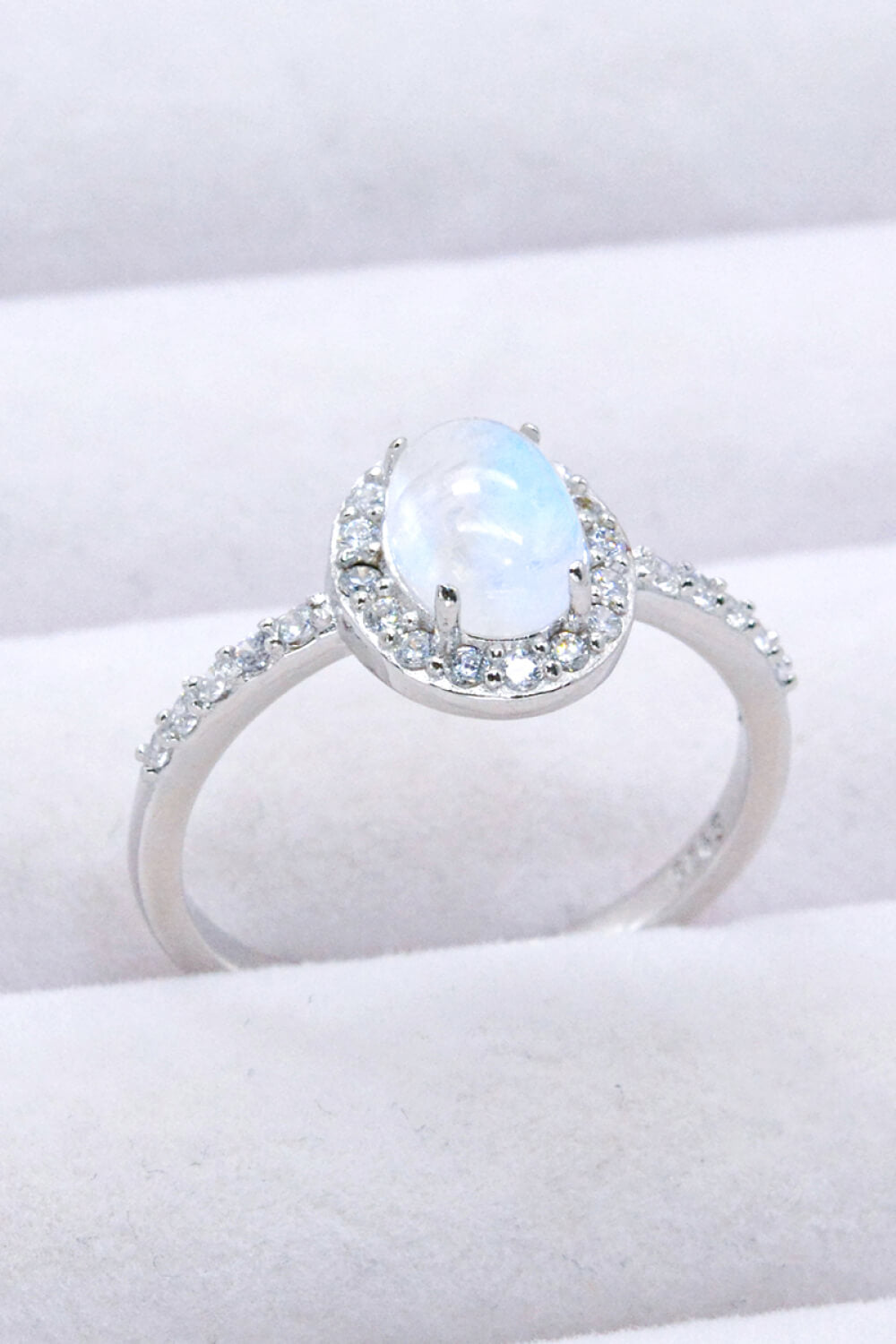 925 Sterling Silver Natural Moonstone Halo Ring-Teresa&#39;s Fashionista LLC