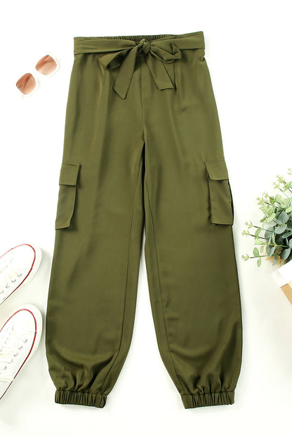 Tied High Waist Cargo Joggers-Teresa&#39;s Fashionista LLC