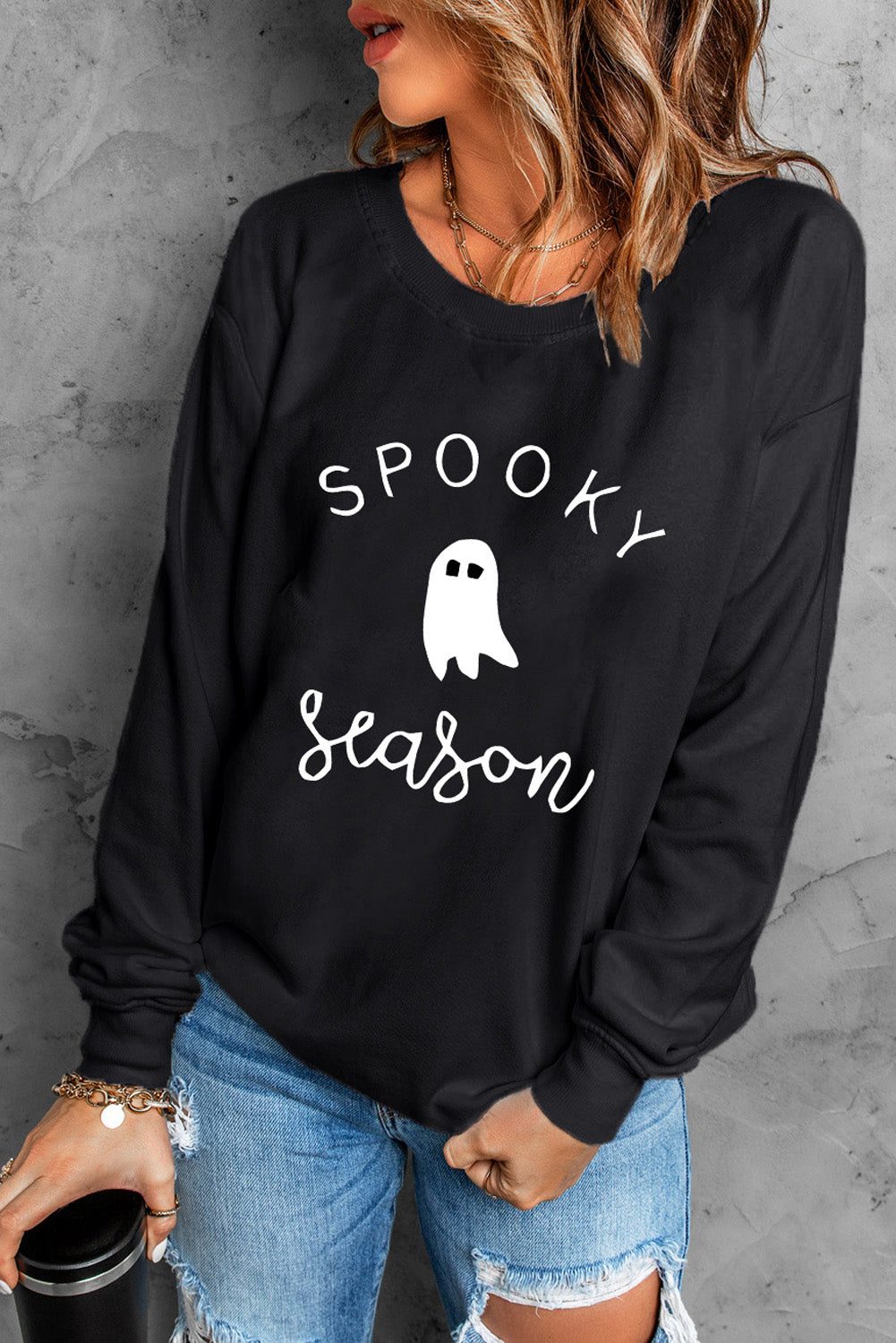 Round Neck Long Sleeve SPOOKY SEASON Graphic Sweatshirt-Teresa&#39;s Fashionista LLC