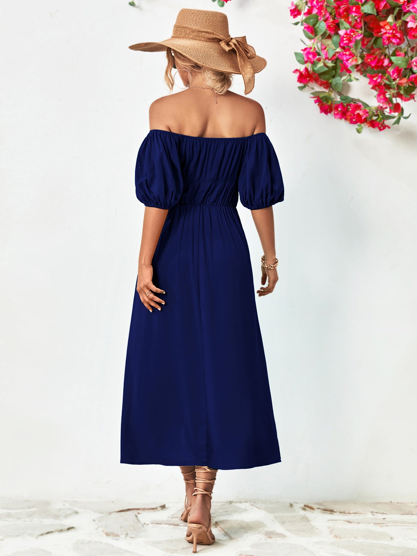 Off-Shoulder Balloon Sleeve Midi Dress-Teresa&#39;s Fashionista LLC